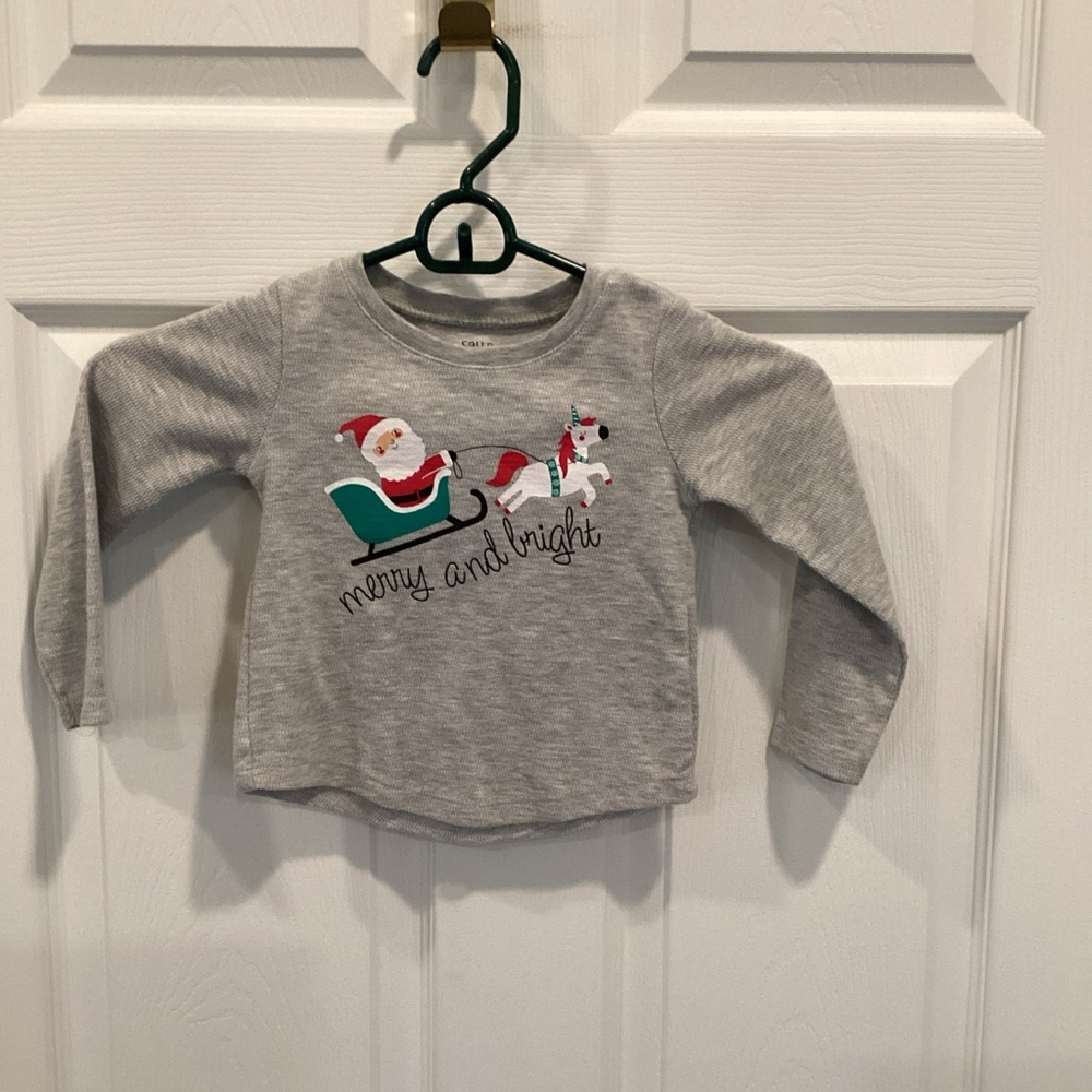 Falls Creek Gray Kids Long Sleeve Shirt with Santa and Reindeer